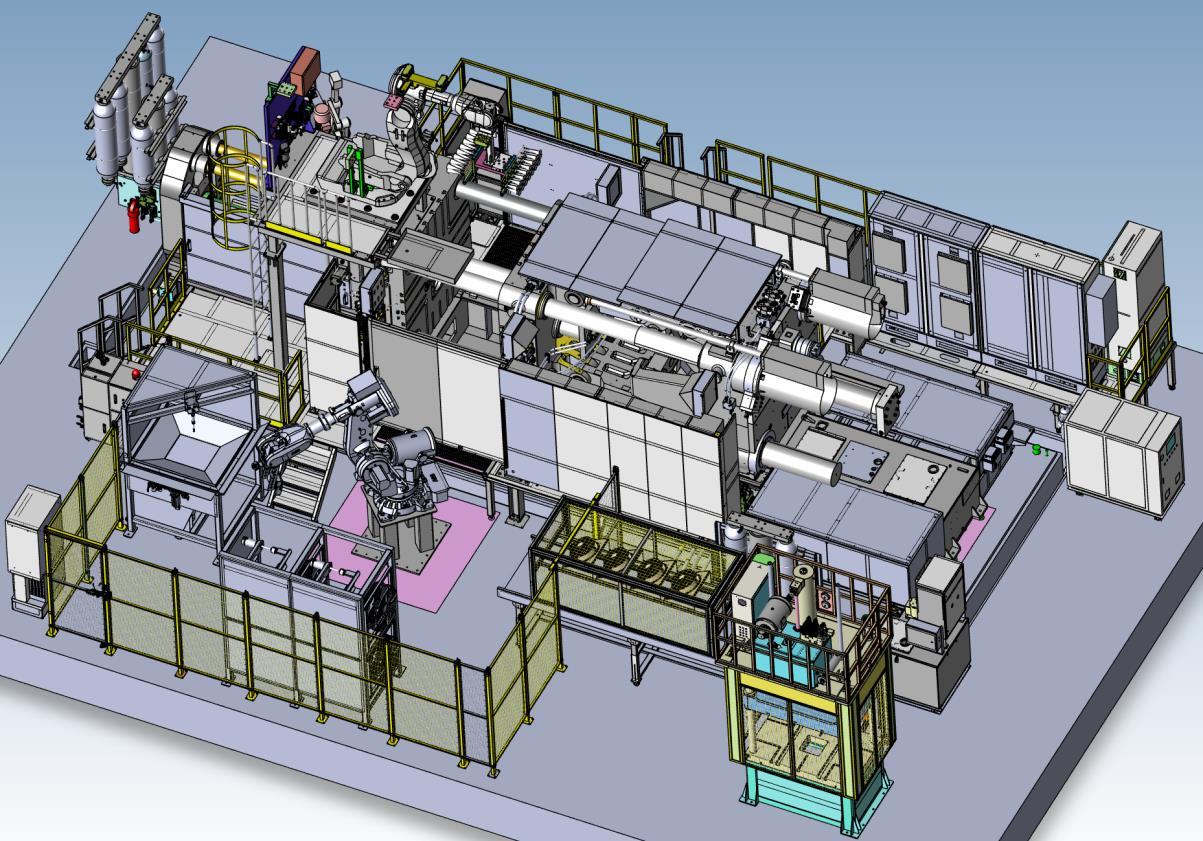 1600t壓鑄機(jī)周邊用噴涂-取件、去渣包、冷卻、切邊機(jī)器人自動化系統(tǒng)改造